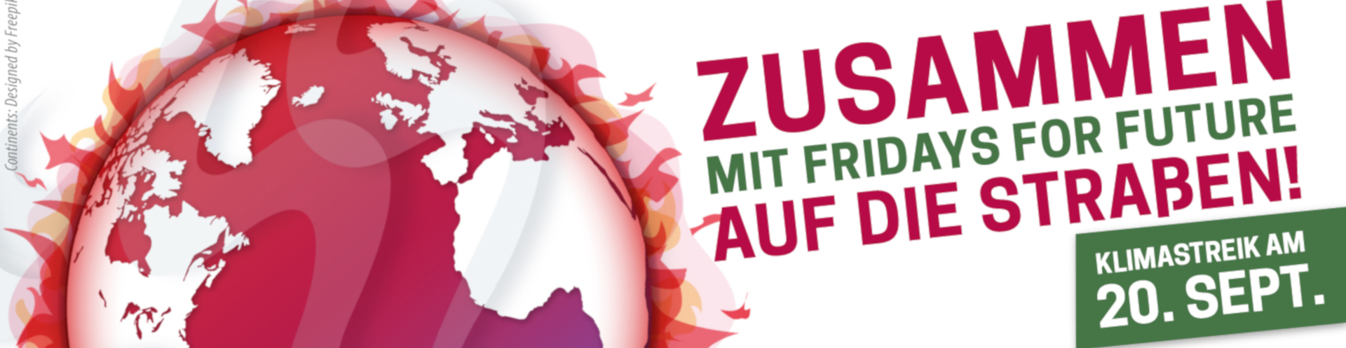 Rot Weißes Bild einer brennenden Erde und dem Schriftzug: Zusammen mit Fridays for Future auf die Straßen.